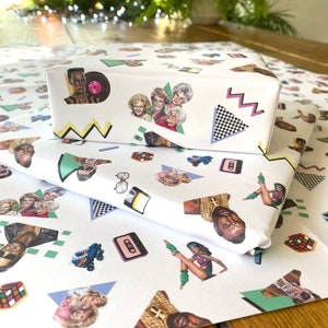 1980s Pop Culture Wrapping Paper, 80s Retro Gift Wrap, Nostalgic 80s Wrapping Paper.