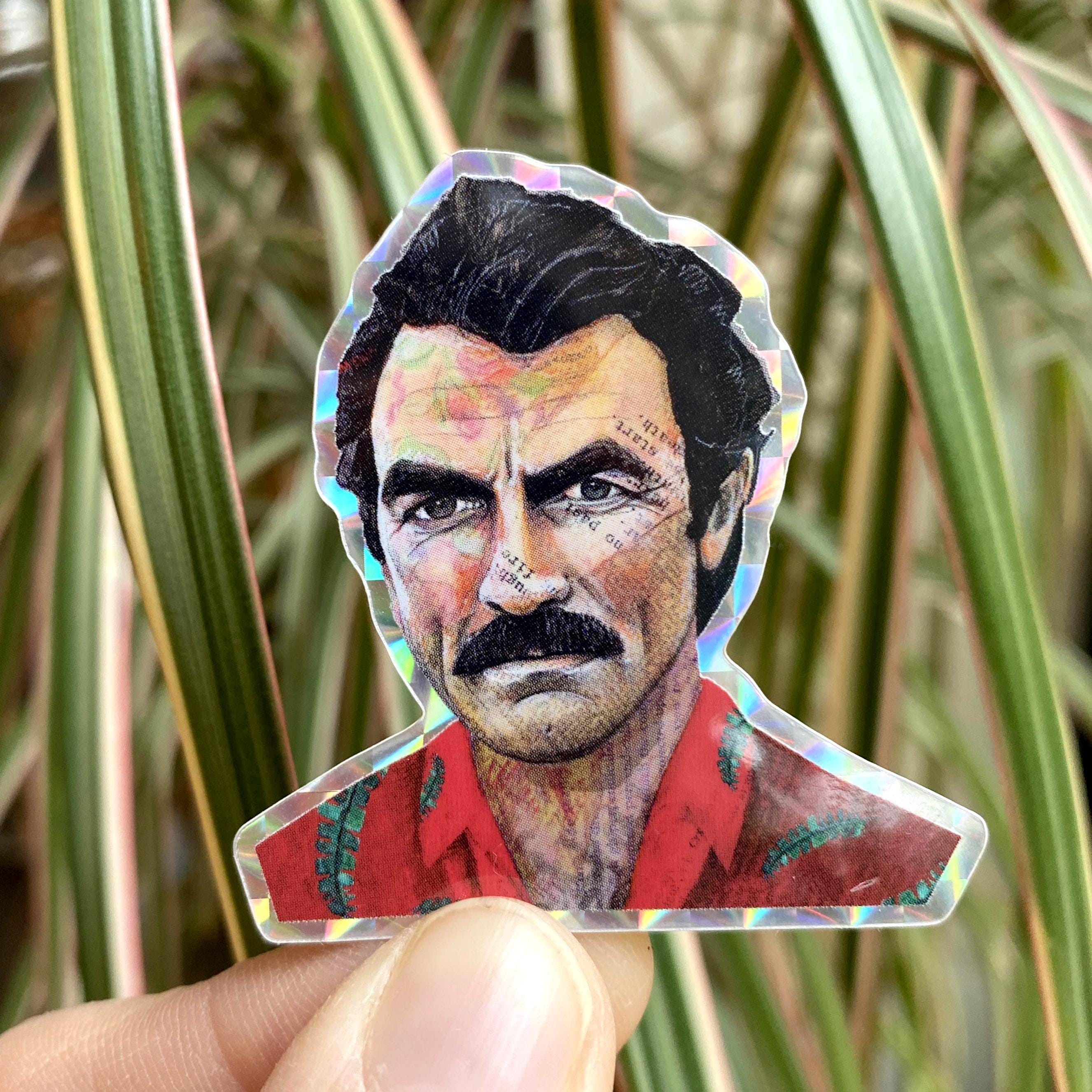 Tom Selleck Holographic Sticker: 80s Magnum PI Art