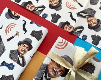 Poirot Illustrated Wrapping Paper | Agatha Christie Inspired Gift Wrap