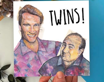 Funny Twins Movie Greeting Card: Schwarzenegger & DeVito 80s Film