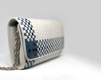 The Woven Dana Flap Bag with a Unique Geometric Weave Pattern