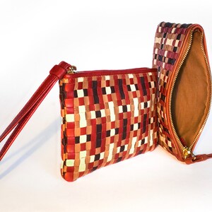Woven Lambskin Brett Wristlet with exclusive weave pattern