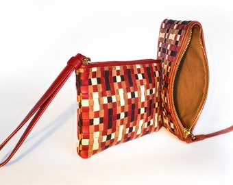 Woven Lambskin Brett Wristlet with exclusive weave pattern