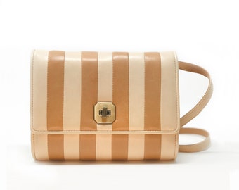 Claire Flap Bag made of Lambskin Vertical Stripes with Removable, Adjustable Shoulder Strap