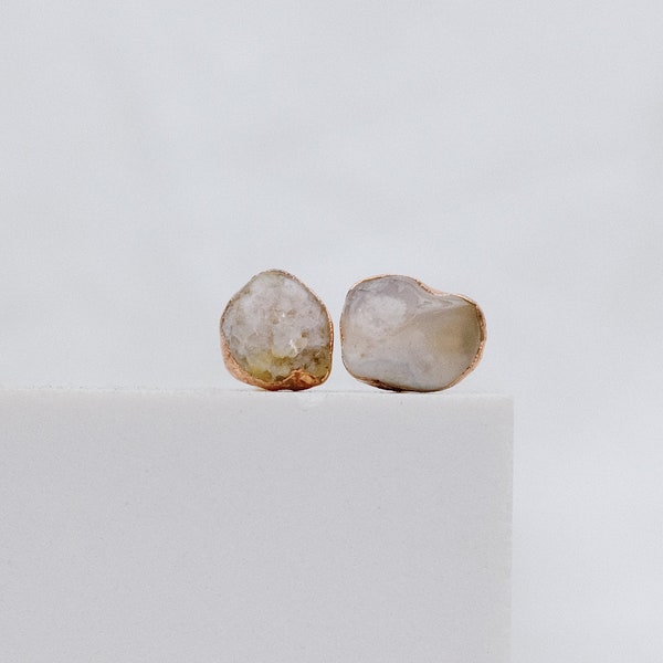 Flower Agate Earrings, Flower Agate Studs, Copper Earrings, Electroformed Flower Agate Earrings