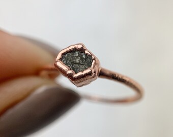 Sapphire Ring, Electroformed Sapphire Ring, Raw Sapphire, Sapphire Copper Ring Size I