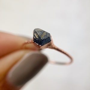 Sapphire Ring, Electroformed Sapphire Ring, Raw Sapphire, Sapphire Copper Ring Size K 1/2