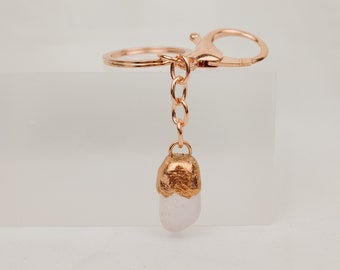 Rosenquarz Schlüsselanhänger, Kristall Schlüsselanhänger, Rose Gold Schlüsselanhänger