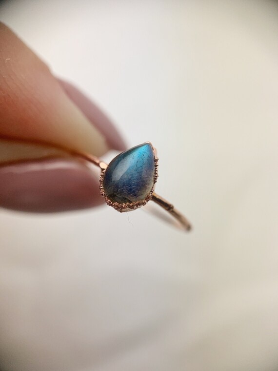 Labradorite Ring, Electroformed Labradorite Ring, Labradorite Ring Size L