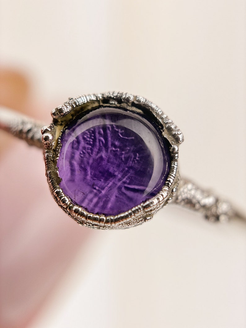 Amethyst Ring Silver Amethyst Ring Amethyst Ring Size N 12 Electroformed Amethyst Ring
