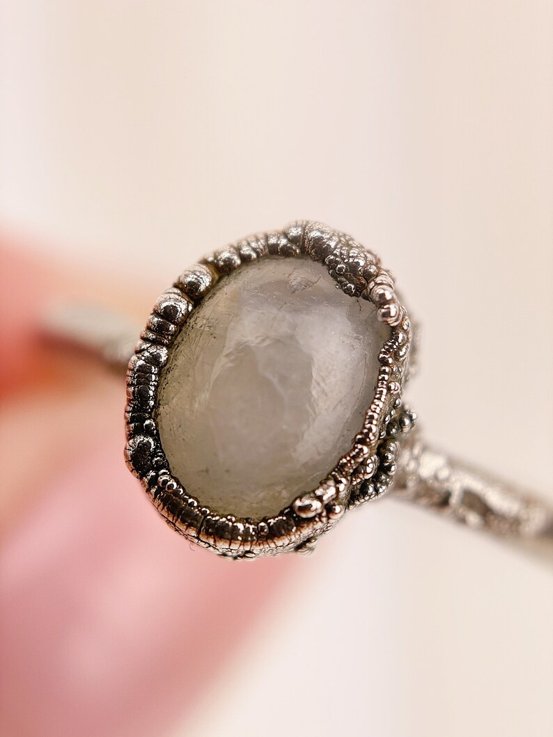 Silver Moonstone Ring Moonstone Ring Moonstone Ring Size J 12 Electroformed Moonstone Ring