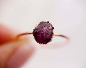 Red Tourmaline Ring, Electroformed Tourmaline Ring, Ring Size Q