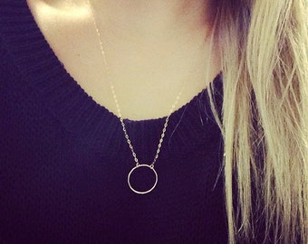 Gold Circle Necklace, Gold Ring Necklace, Karma Necklace, Simple Gold Necklace