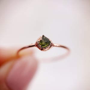 Peridot Ring, Electroformed Peridot Ring, Raw Peridot Ring Size Q