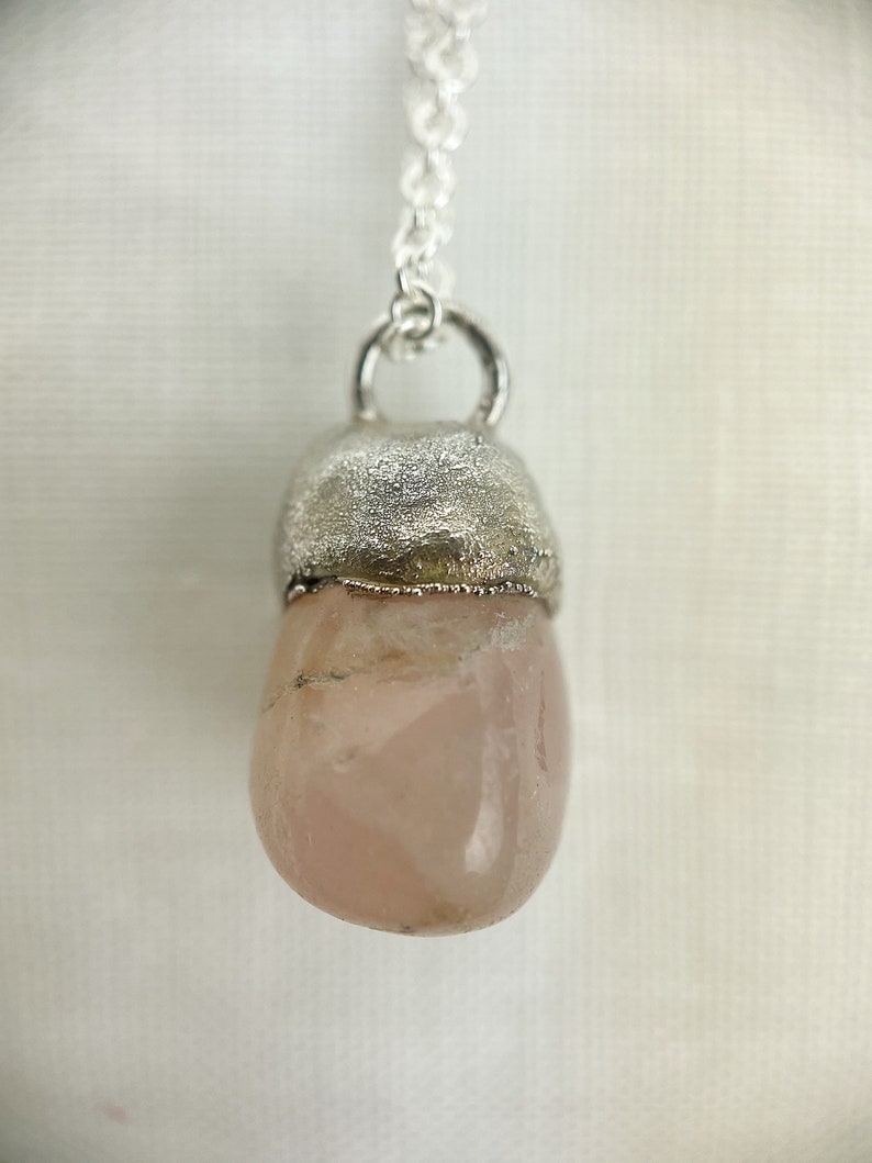 Rose Quartz Necklace Quartz Crystal Necklace Silver Rose Quartz Necklace