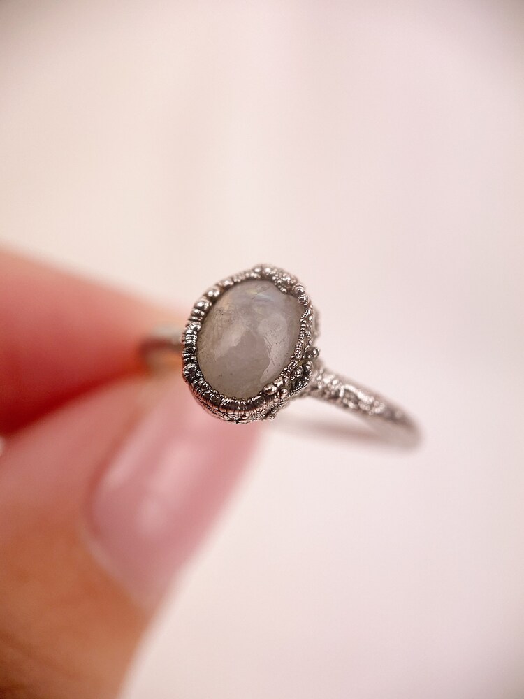 Silver Moonstone Ring Moonstone Ring Moonstone Ring Size J 12 Electroformed Moonstone Ring