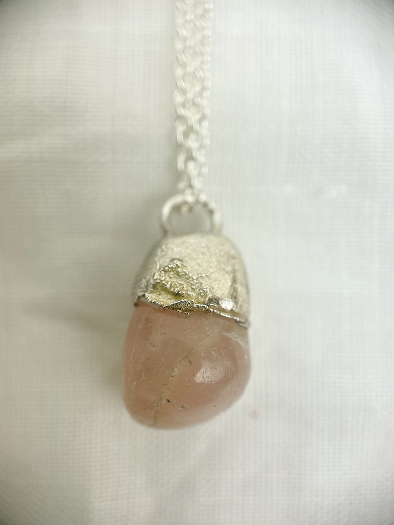 Rose Quartz Necklace Quartz Crystal Necklace Silver Rose Quartz Necklace