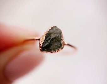 Tourmaline Ring, Electroformed Tourmaline Ring, Green Tourmaline Ring Size M 1/2