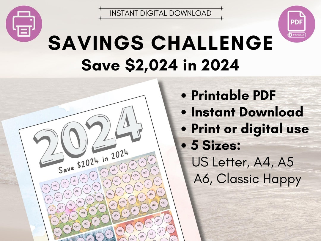 Save 2024 in 2024 Savings Challenge Printable PDF Savings Etsy Portugal