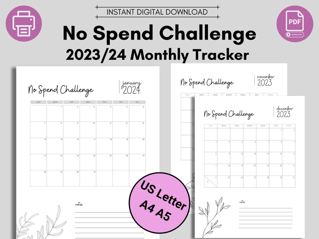 2024 monthly no spend challenge printable calendar to track etsy