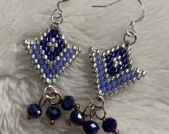 Purple and silver Brick Stich Earrings