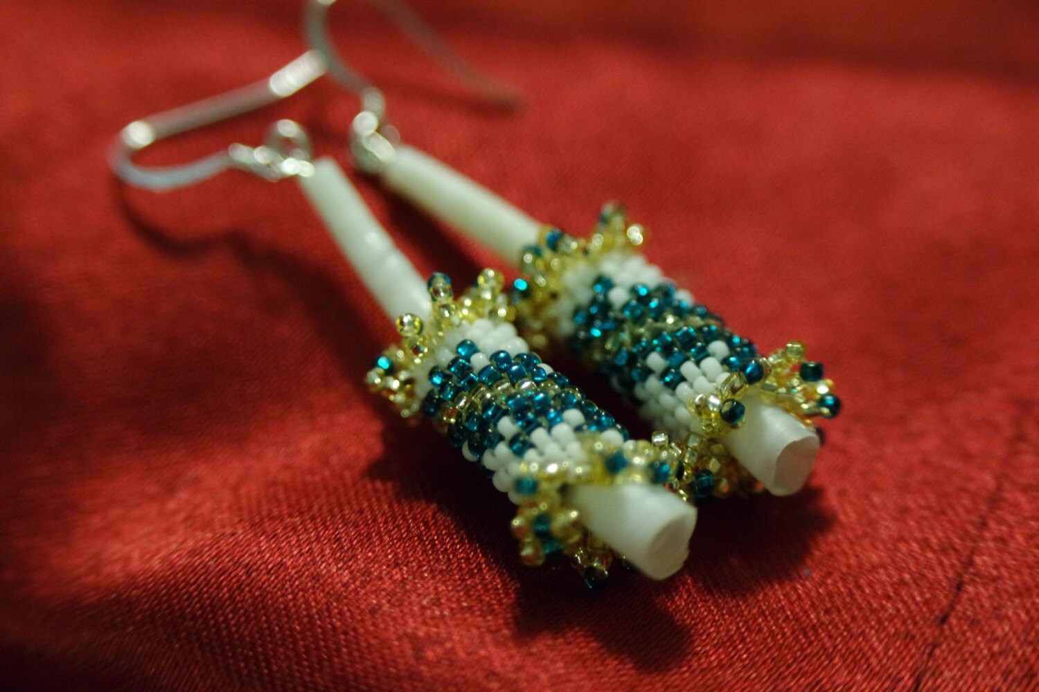 Native American style Peyote Stitch Dentalium Earrings