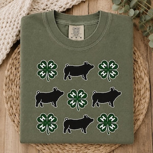 4-H Mom Shirt | 4h Gift | 4h Gift Ideas | 4-H Tshirt | Livestock Shirt | Show Pig Shirt | Pig and Clover Pattern T-Shirt | Farm Animal Tee