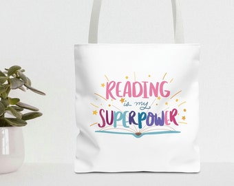 School Library Bag, Book Bag Birthday gift, White Tote, books, Raising Readers, Homeschool, Library Kids