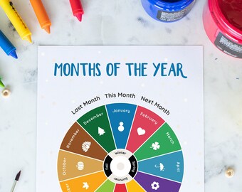 Montessori Months of the Year Calendar Wheel, Tracing Worksheet, Homeschool Curriculum, Monthly Calendar, Preschool Printable, Circle Time