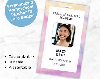 Homeschool Teacher ID Card Badge, Customizable Badge, Homeschool Parent, Co-Op Leader, Tutor, Educator, Personalized Printed PVC