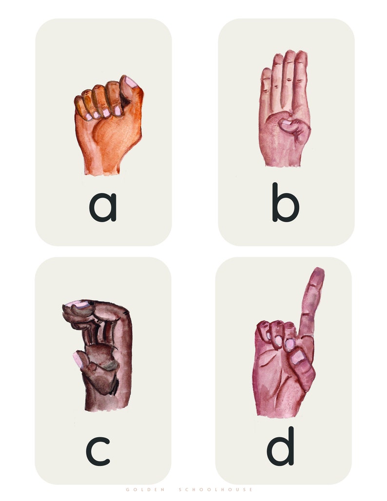 ASL Alphabet Flashcards: Watercolor Sign Language ABC Cards (printable ...