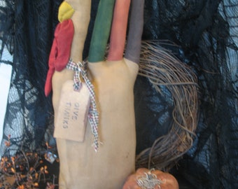 Primitive Thanksgiving/Fall Turkey sitter with 2 pumpkins