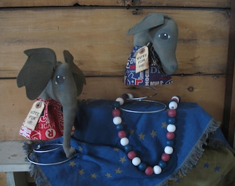 Election Year /Primitive Vote For Me Democrat Donkey and Republican Elephant