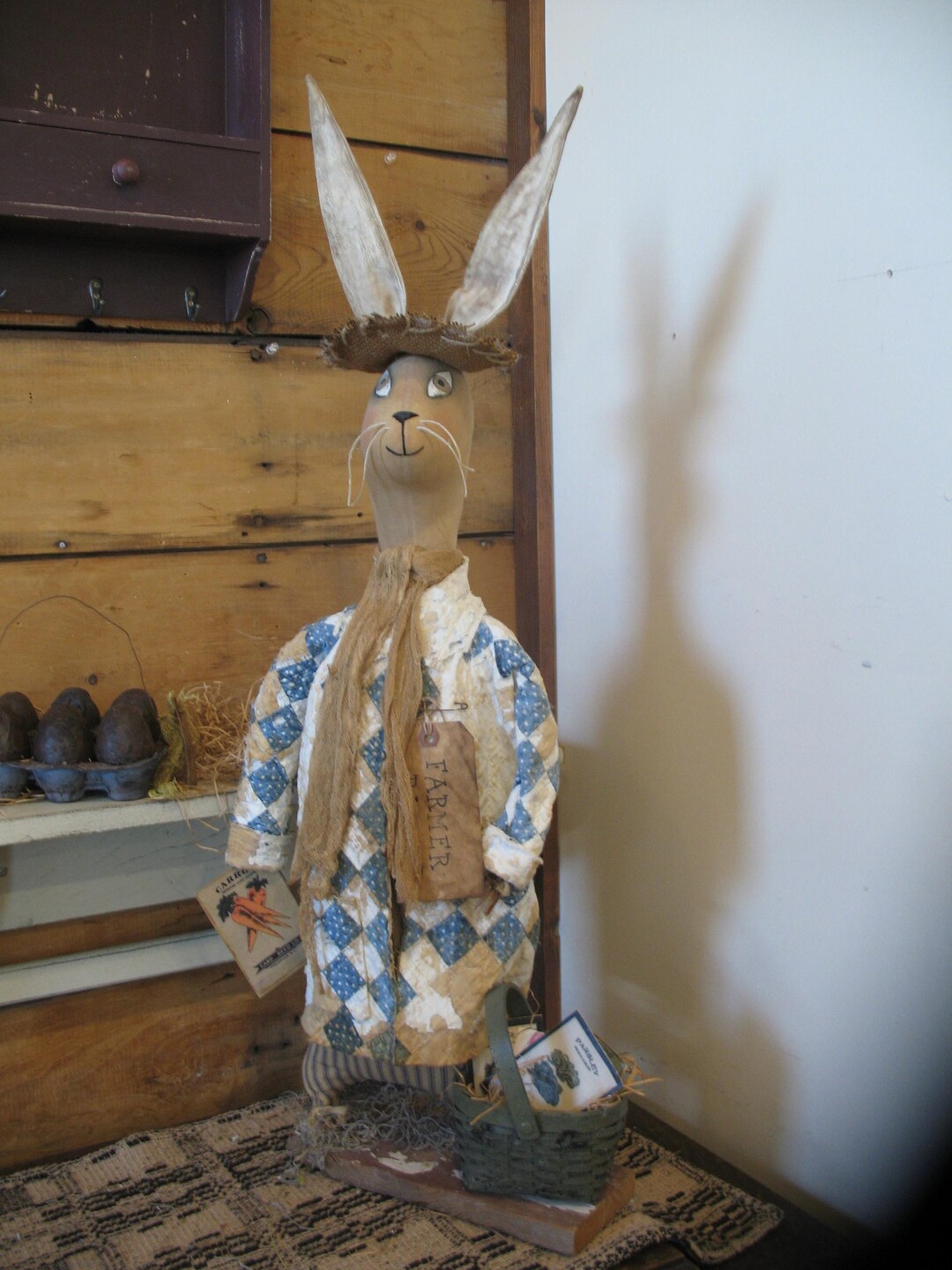 Primitive Standing Farmer Rabbit - Etsy