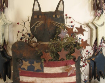 Primitive Large  Americana Cat Sitter w/ Flag Pocket