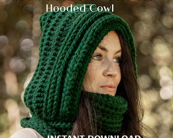 Chunky Crochet Hooded Cowl Pattern, Intermediate Winter Scarf Tutorial (PDF Download English / Deutsch /French)