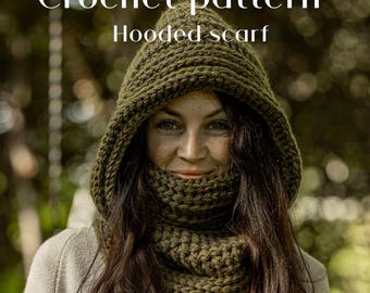 Crochet Hooded Scarf Pattern PDF, Scoodie Crochet Pattern, Hood Scarf with Cowl, Instant Download English / Deutsch /French