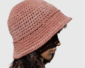 Handmade Crochet Bucket Hat, Cotton Linen Viscose, Boho Summer Sun Hat