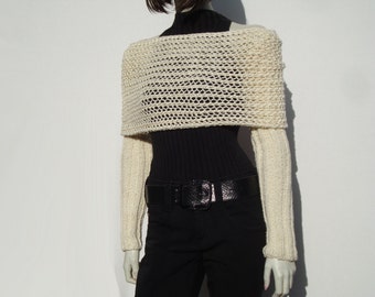 Long Sleeve Shrug-Knitted Shrug-Loose Knit Shrug-Knit Shrug Bolero-Knit Shrug-Handknit Shrug-Chunky Knit Shrug-Bolero Shrug-Creme Shrug