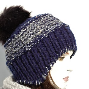 Womens wool hat Winter pom pom hat Chunky knit beanie Wool beanie women Fur pom beanie
