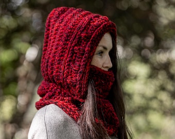 Chunky Knit Hooded Cowl Scarf: Handmade Acrylic Winter Warmer
