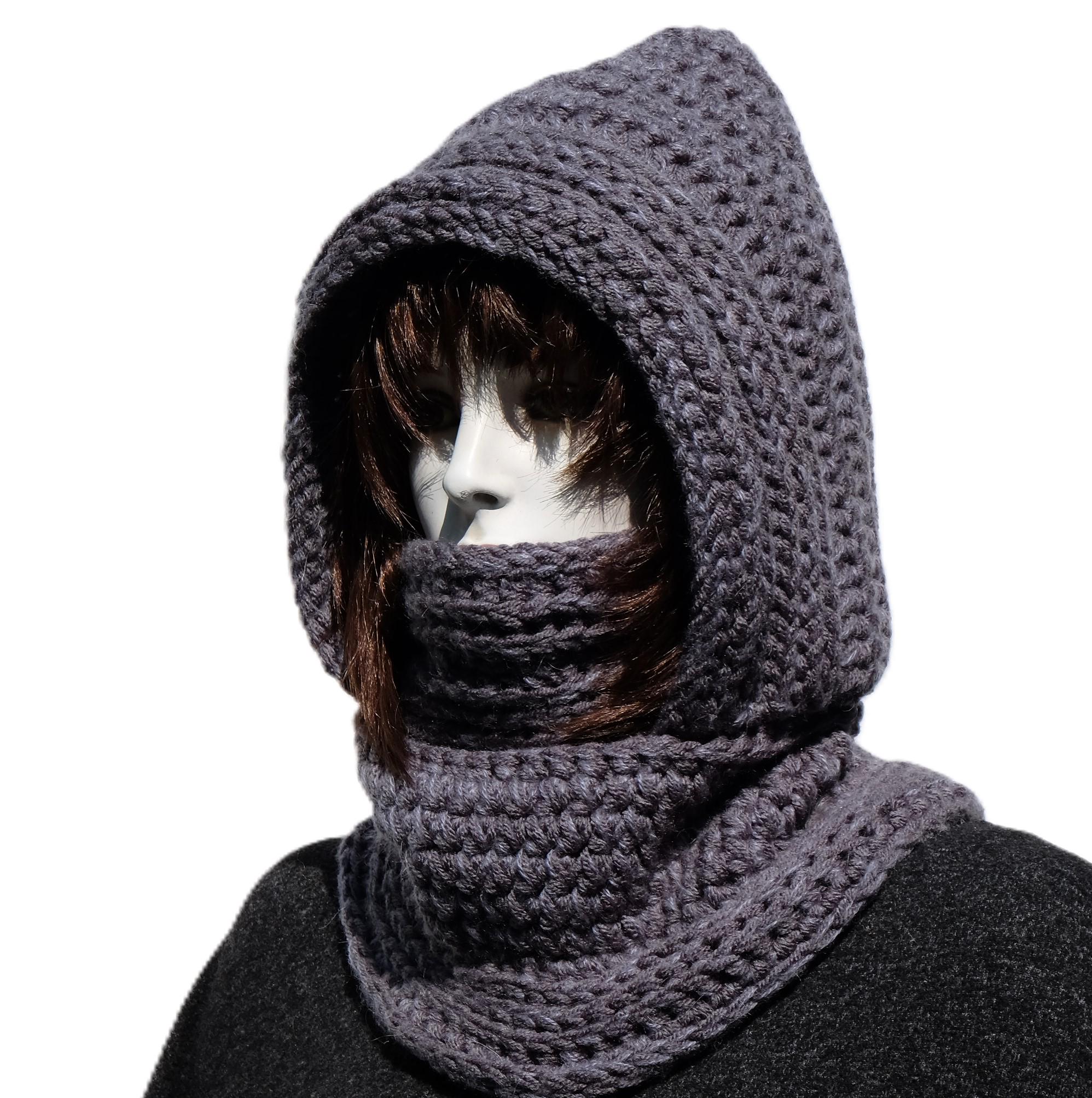 Balaclava Knit - Women's Wool Hooded Snood Scarf - Warm
