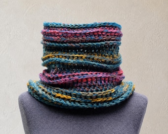 Colorful Knit Neck Warmer – Soft Wool Scarf, Chunky Cowl, Cozy Gift for Her