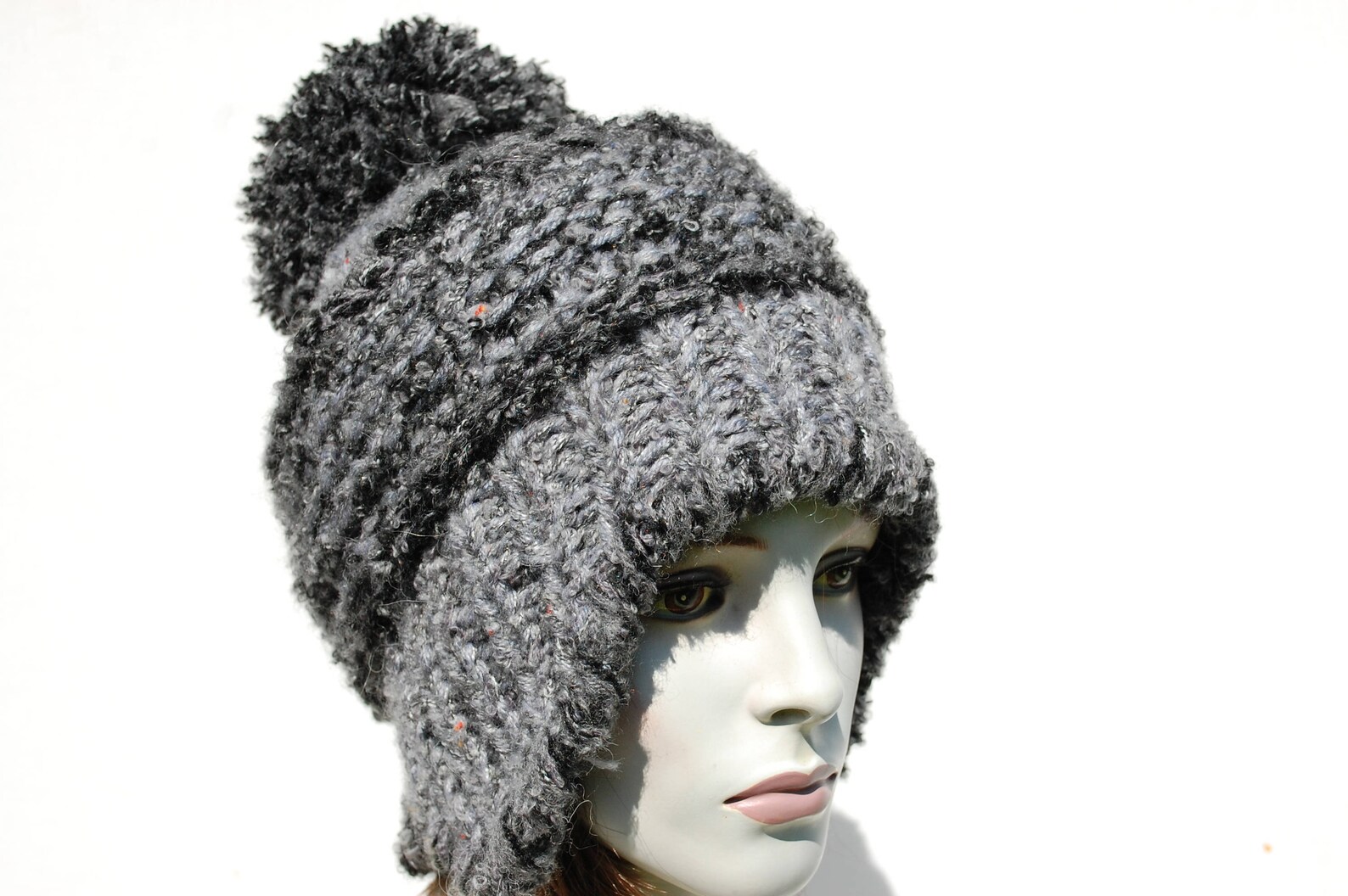 Womens Beanie Pomsuper Chunky Knitearflap Hatpom Pom Etsy