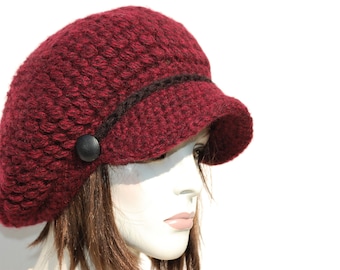 Handmade Chunky Angora Blend Newsboy Cap: Cozy Winter Knit Hat for Women