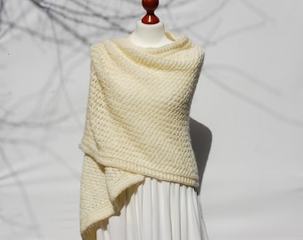 Mohair Knit Wedding Shawl: Bridal Cream Wrap
