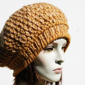 Beret hats for women-Womens knit beret-Cable knit hat-Mustard hat-Oversized beanie