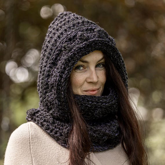 Sciarpa Con Cappuccio E Passamontagna Integrato In Maglia Spessa, Calda E Versatile, Ideale Per Autunno E Inverno, Colore Neutro