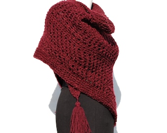 Burgundy shawl, Knit shawl wrap, Knit trangle shawl, Outlander shawl, Knitted shawls