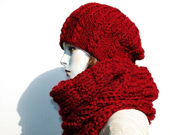 Mohair Slouchy Beanie & Infinity Scarf Set – Chunky Knit Winter Accessories for Women
